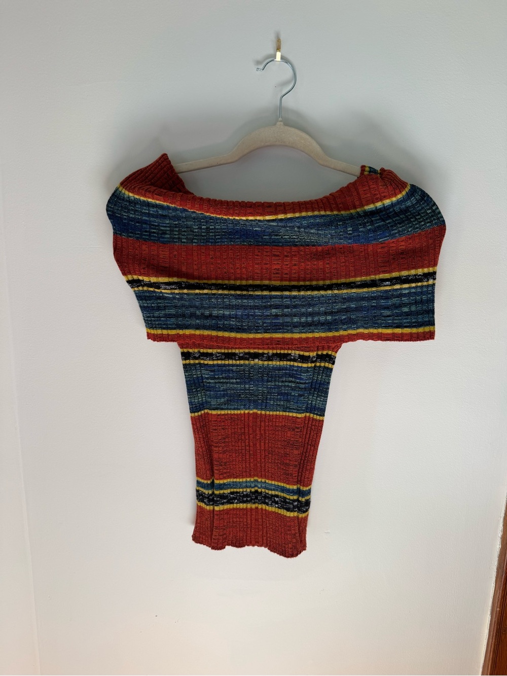 Free People Striped Off-Shoulder Ribbed Top
